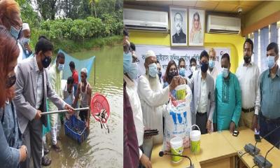 খামারীদের মাঝে গো-খাদ্য বিতরণ ও পোনা মাছ অবমুক্ত করলেন বস্ত্র ও পাটমন্ত্রী